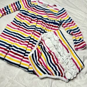 Colorful Striped Baby Dress with Ruffled Bloomers